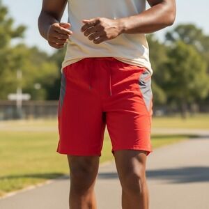 HYLETE Red & Gray Training Workout Shorts‎ Men's Medium Drawstring Gym
